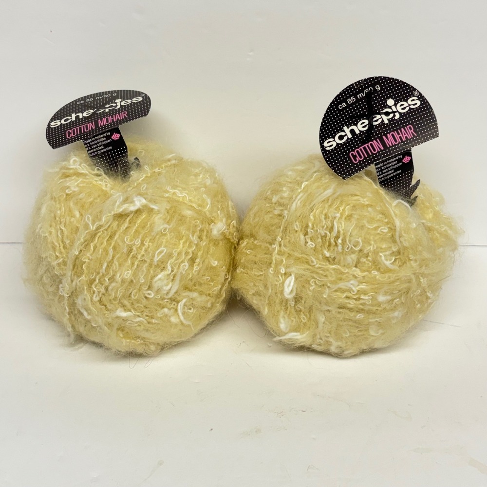 Scheepjes Cotton Mohair Yarn 2 Balls Skeins 7904 Pale Yellow Boucle